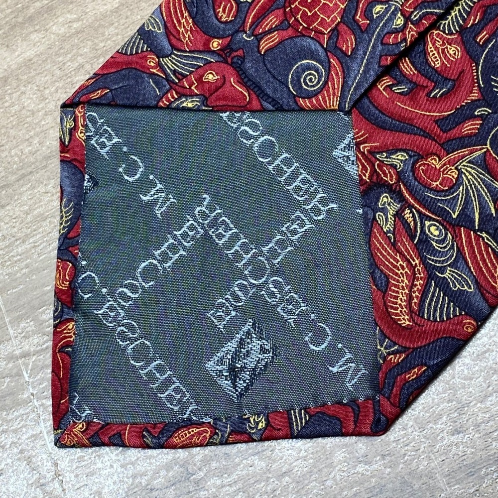 M.C. Escher Mosaic II Tie Mens Red Silk Italy Lithograph Art Print Vintage - Picture 7 of 8